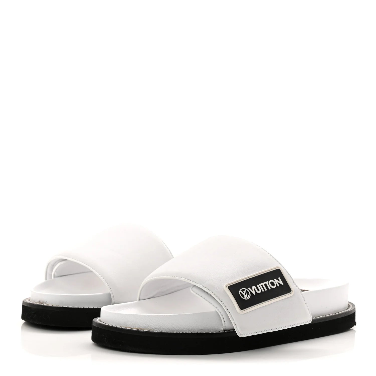 Louis Vuitton White Leather Slides