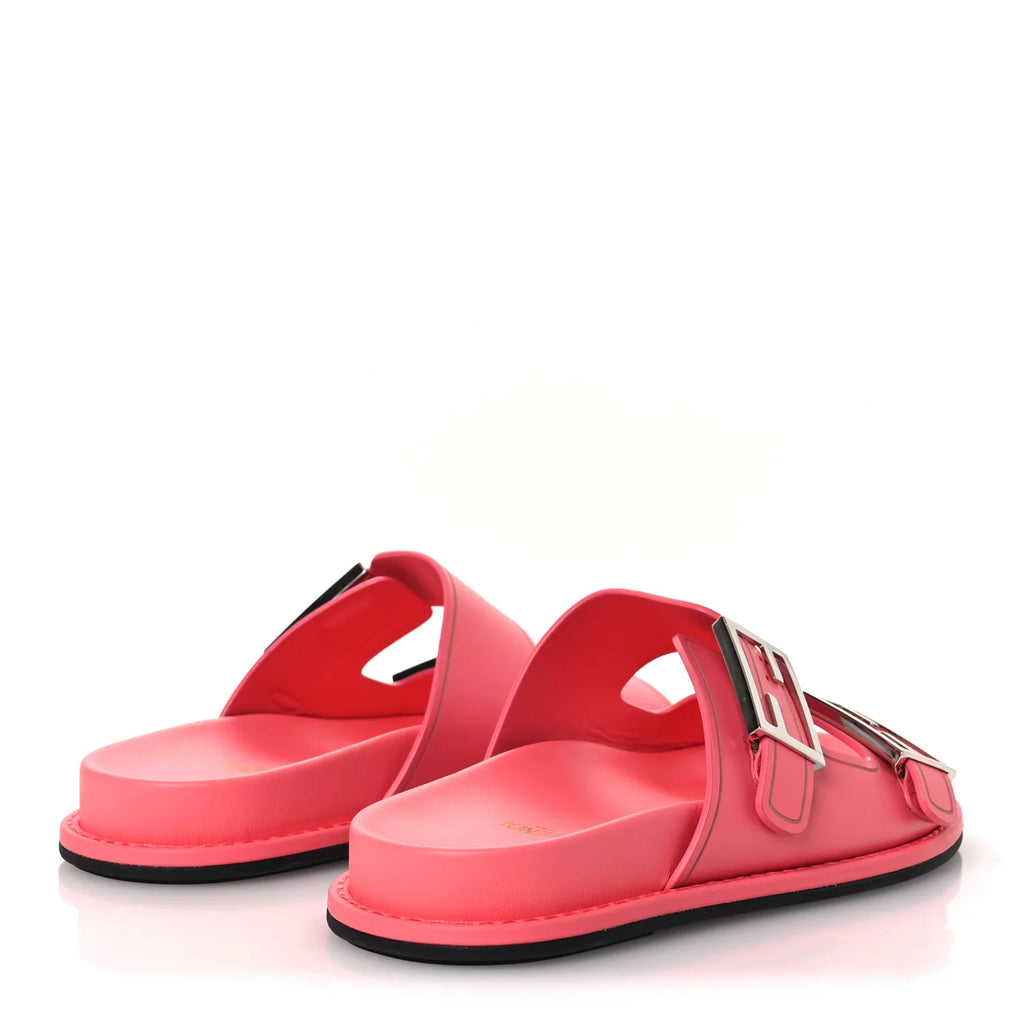 Fendi Pink Leather Buckle Slides
