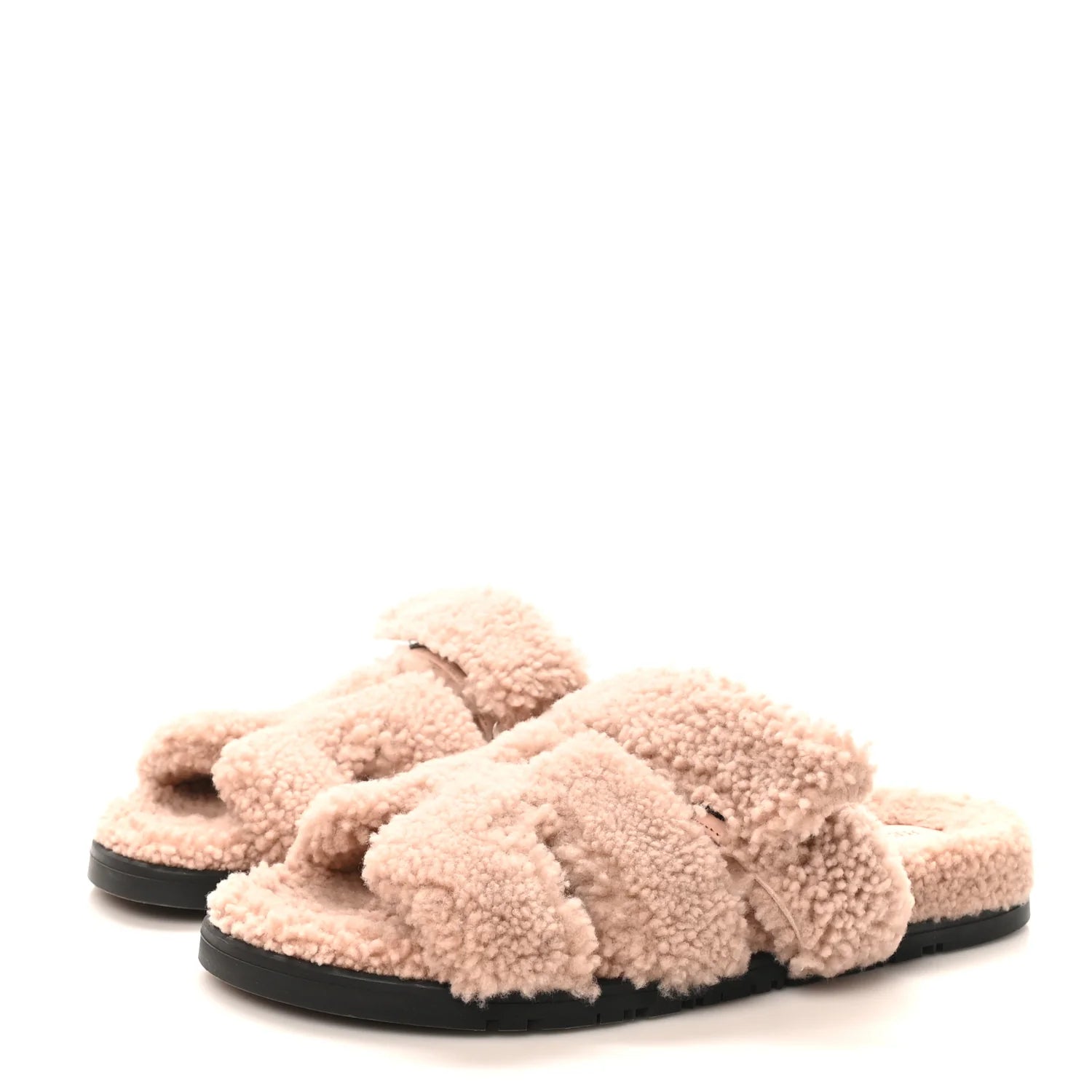 Hermes Pink Shearling Chypre Sandals