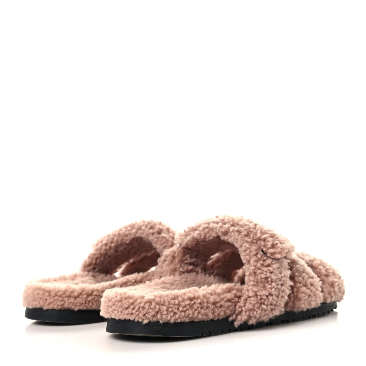 Hermes Pink Shearling Oran Sandals