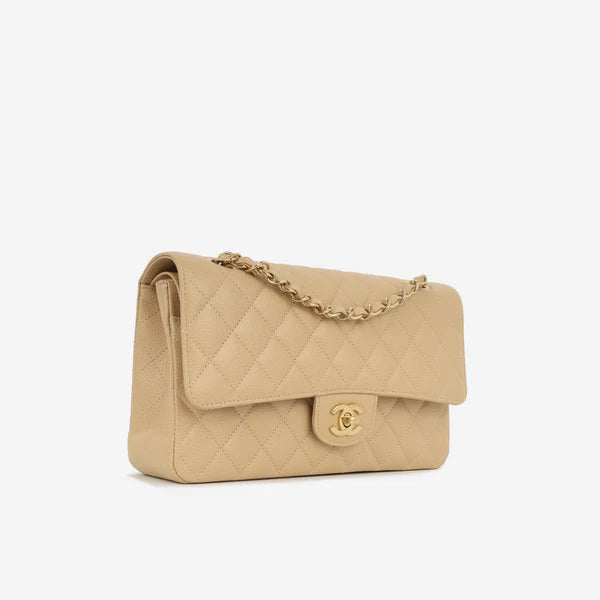Chanel Beige Quilted Caviar Flap
