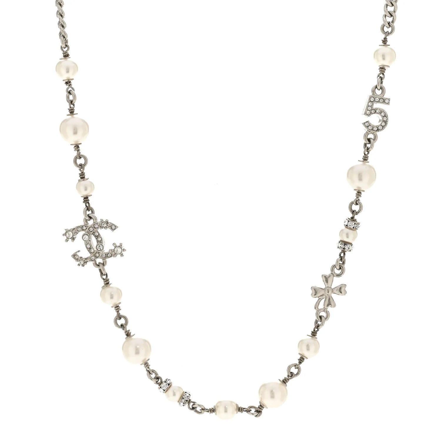 Chanel Silver Pearl Crystal Necklace
