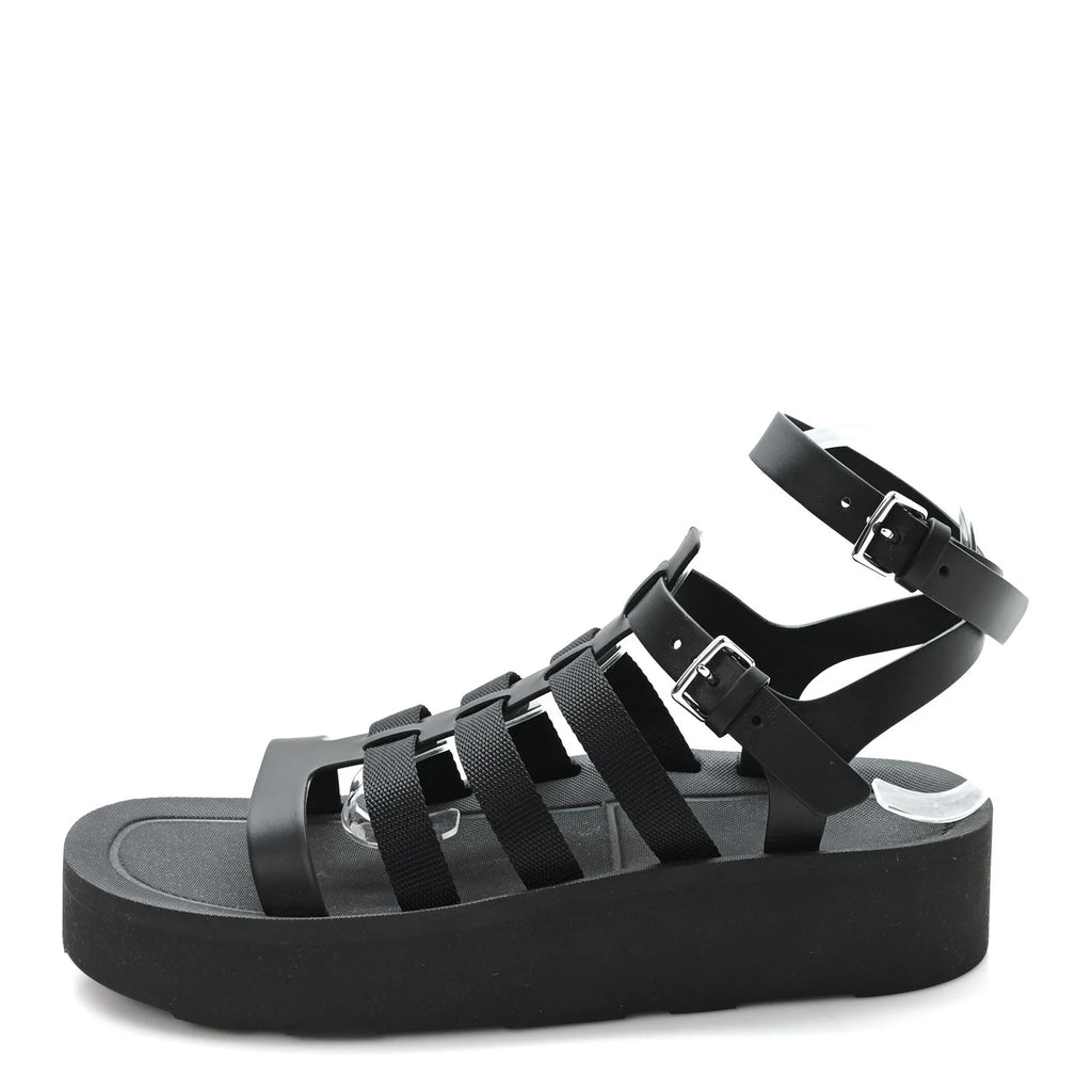 Prada Black Leather Platform Sandals