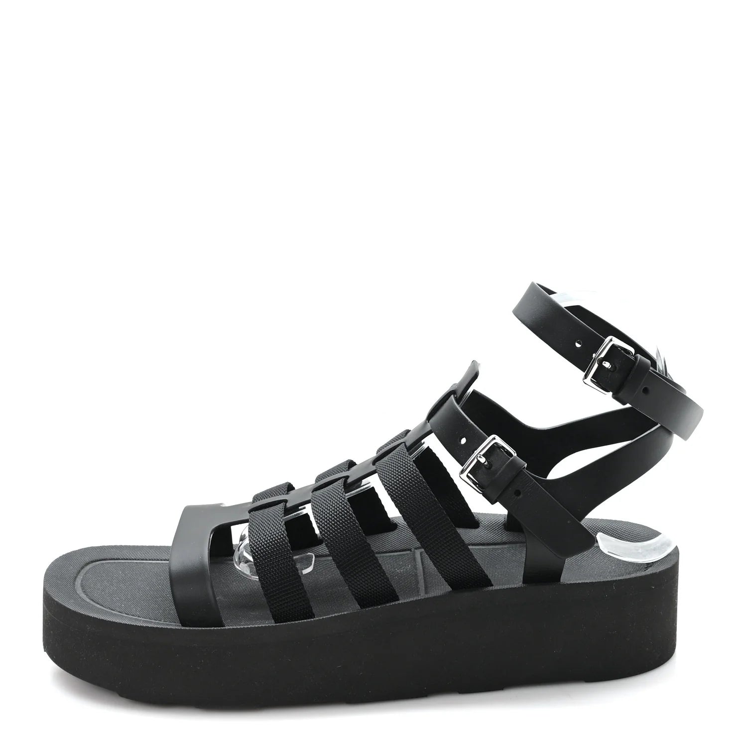 Prada Black Leather Platform Sandals