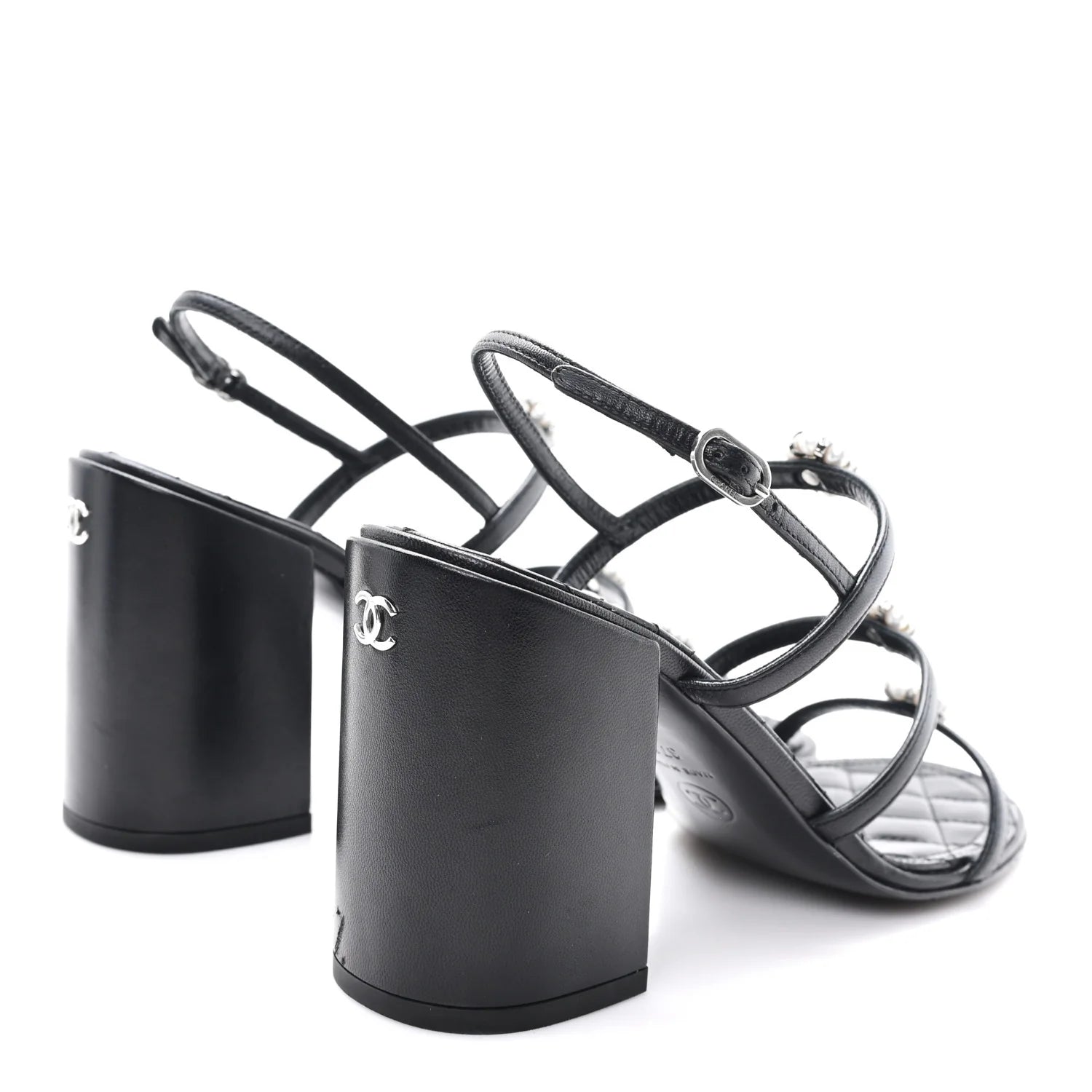 Chanel Black Leather Pearl Sandals
