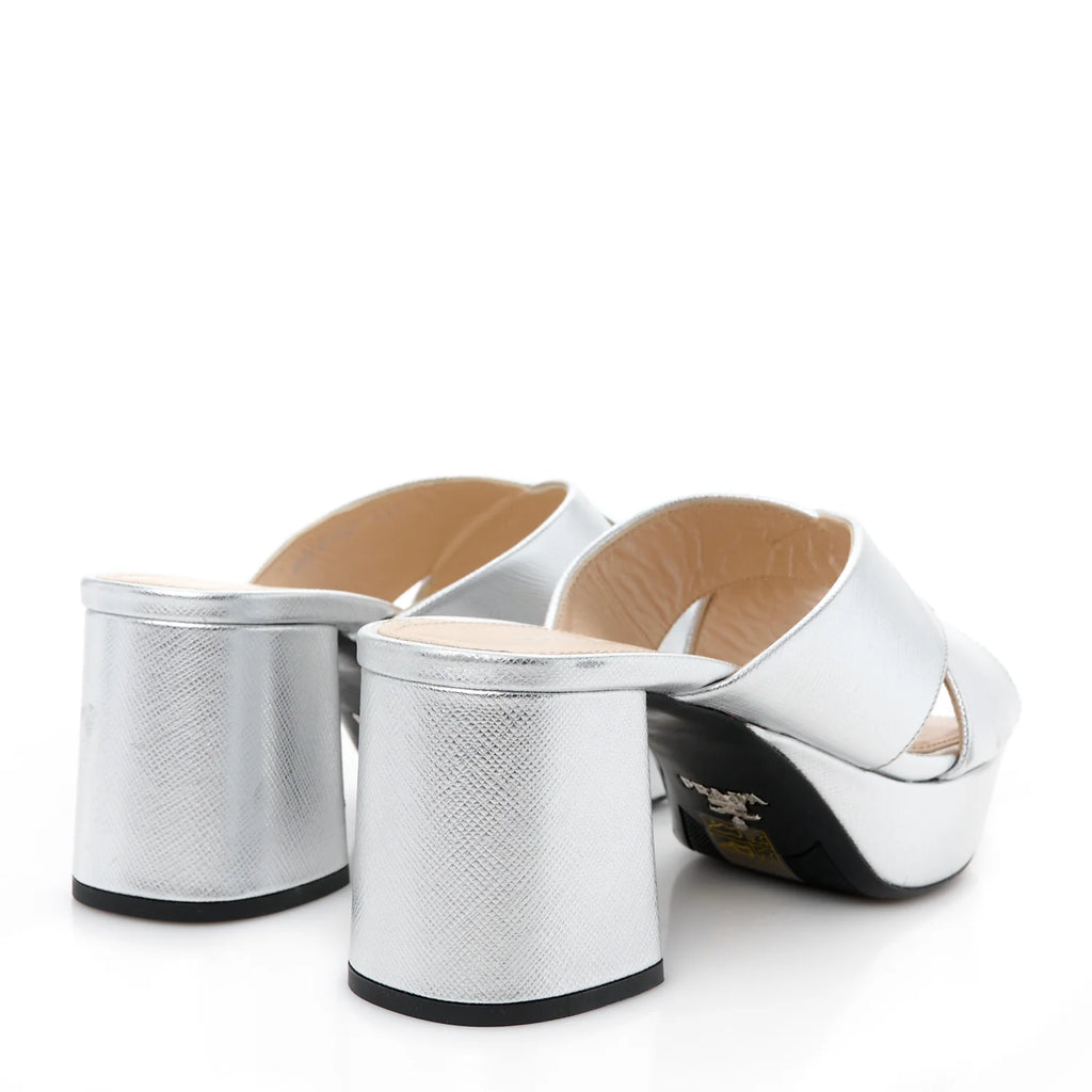 Prada Metallic Silver Platform Sandals