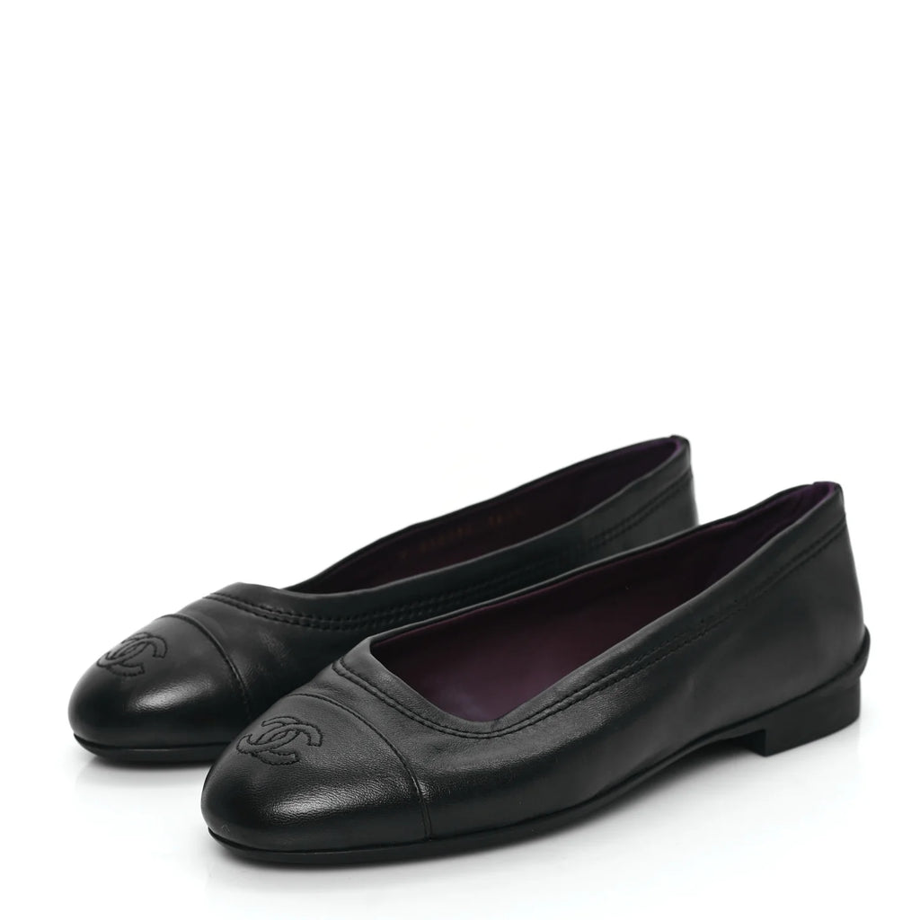 Chanel Black Leather Ballet Flats