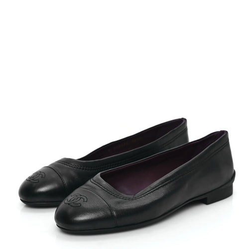 Chanel Black Leather Ballet Flats