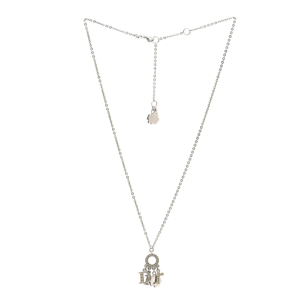 Dior Silver Crystal Logo Necklace