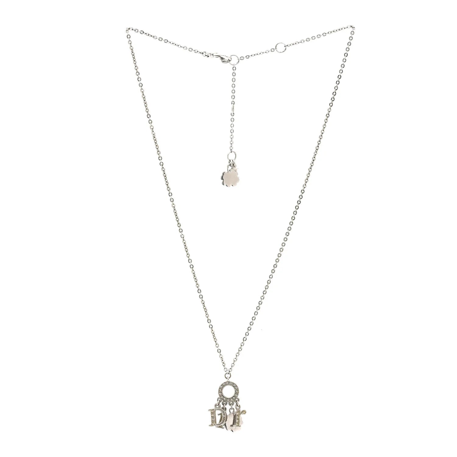 Dior Silver Crystal Logo Necklace