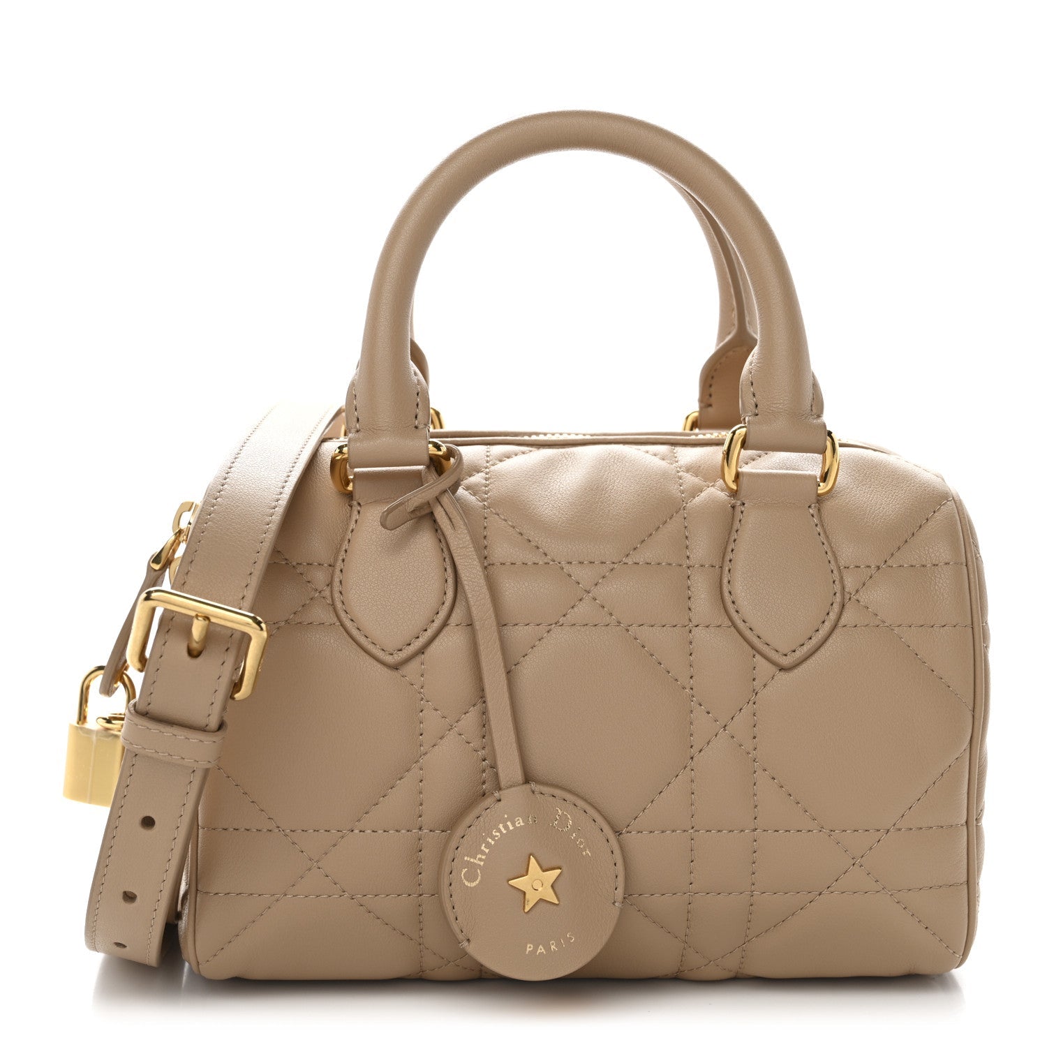 Dior Beige Cannage Leather Bowling Bag