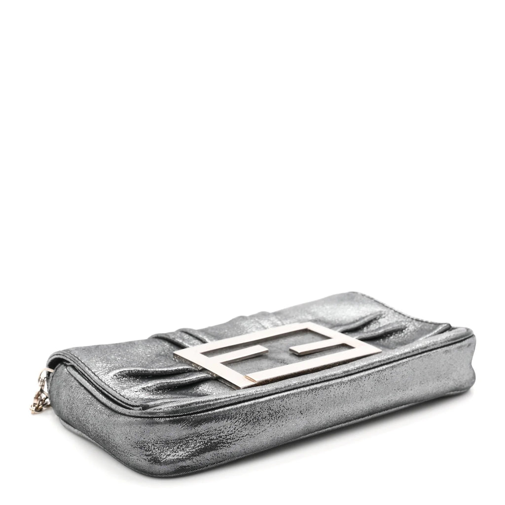 Fendi Metallic Pewter Logo Baguette