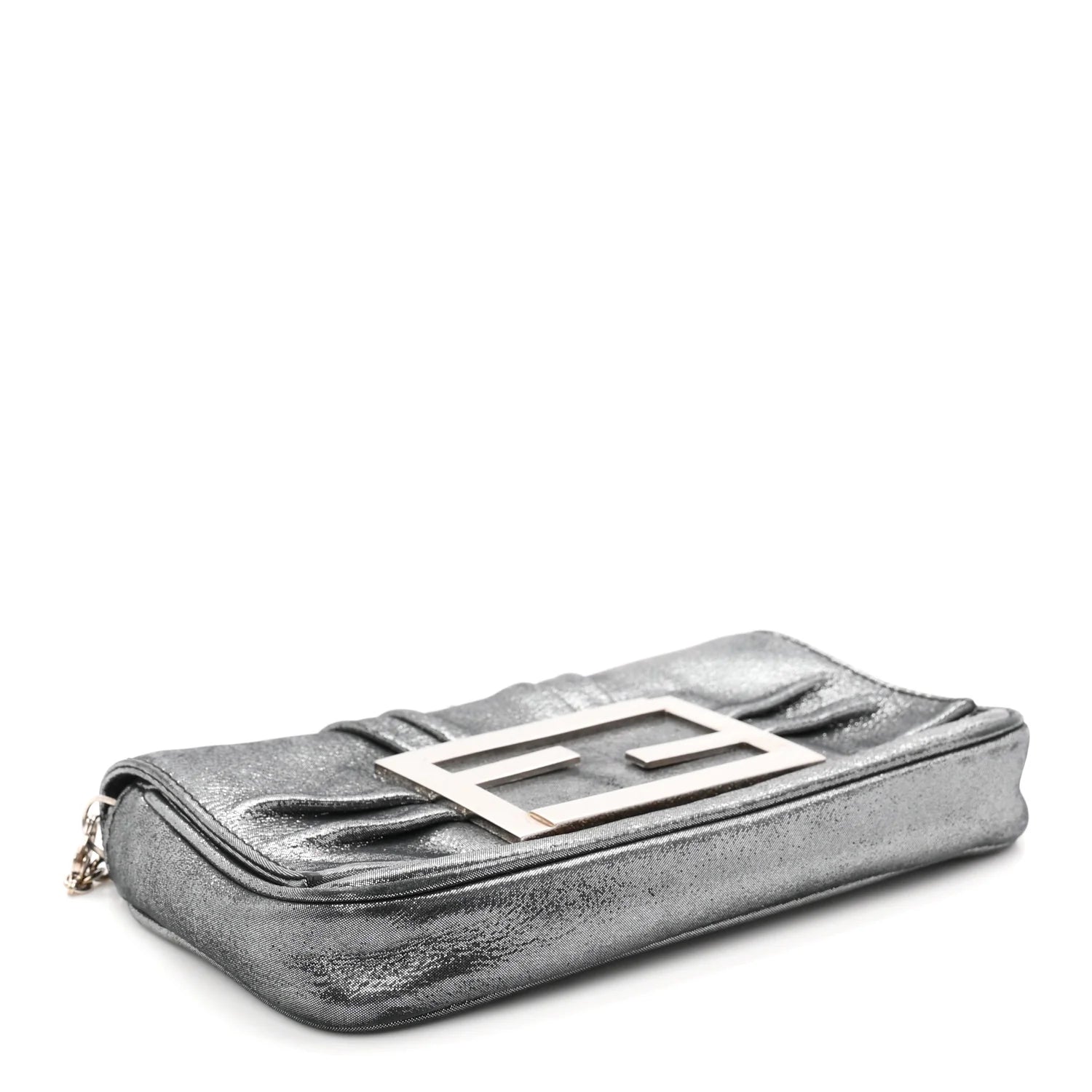 Fendi Metallic Pewter Logo Baguette