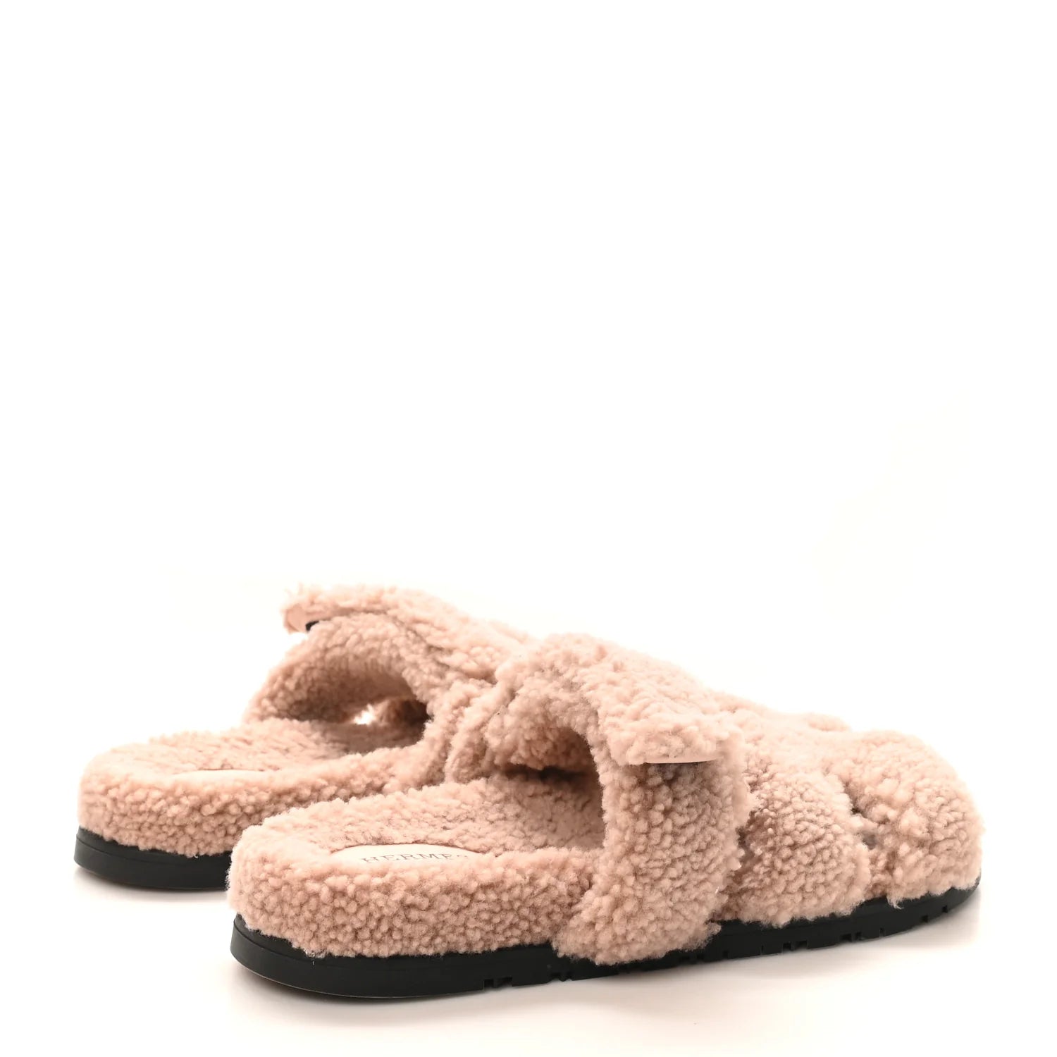 Hermes Pink Shearling Chypre Sandals