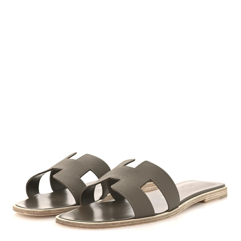 Hermes Grey Leather Oran Sandals