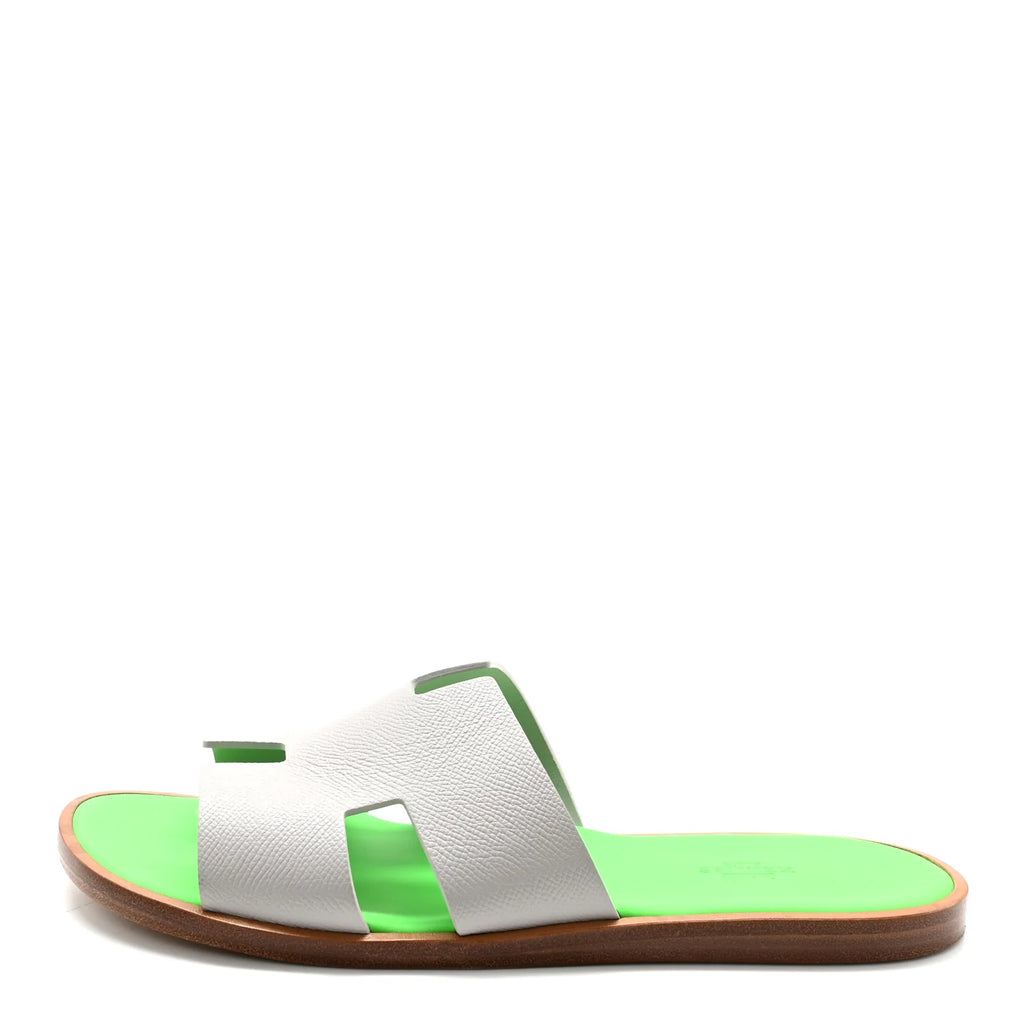 Hermes White Green Oran Sandals