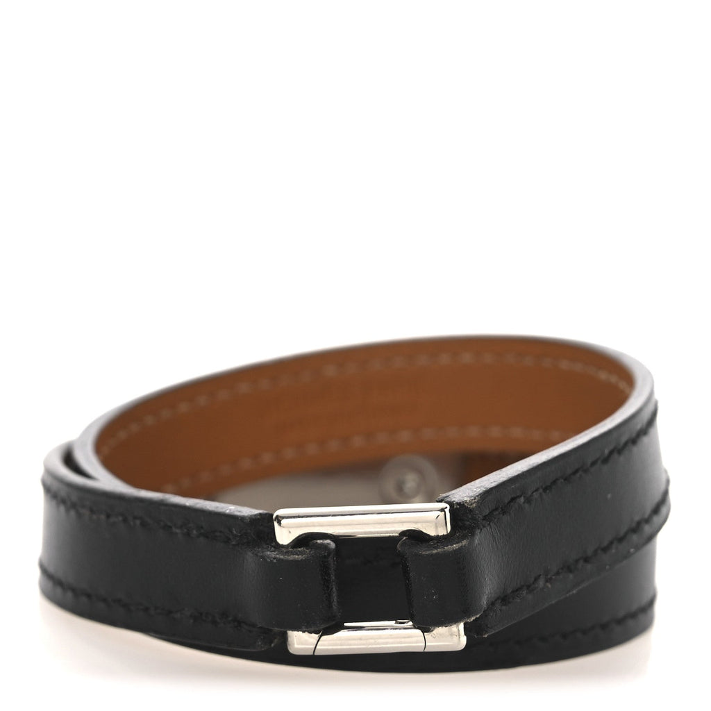 Hermes Black Leather Rivaled Bracelet