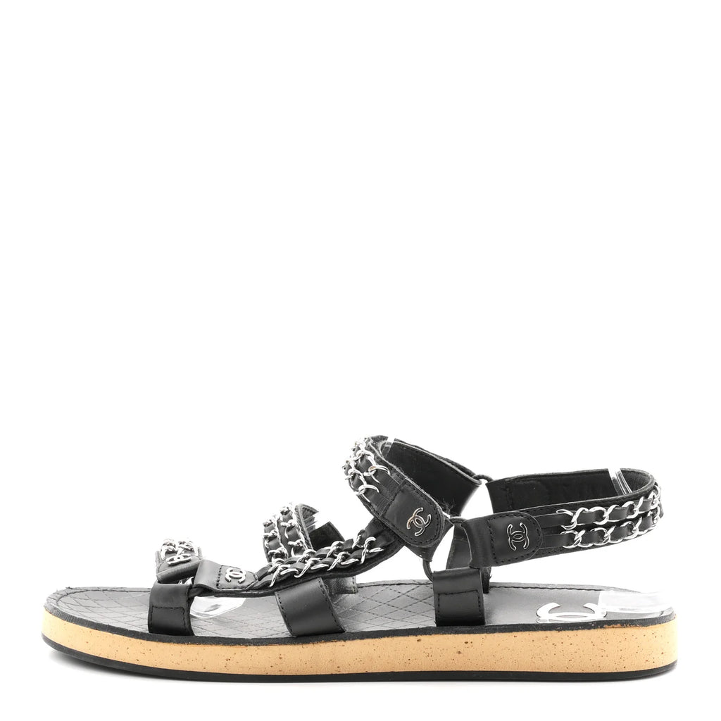 Chanel Black Leather Chain Sandals