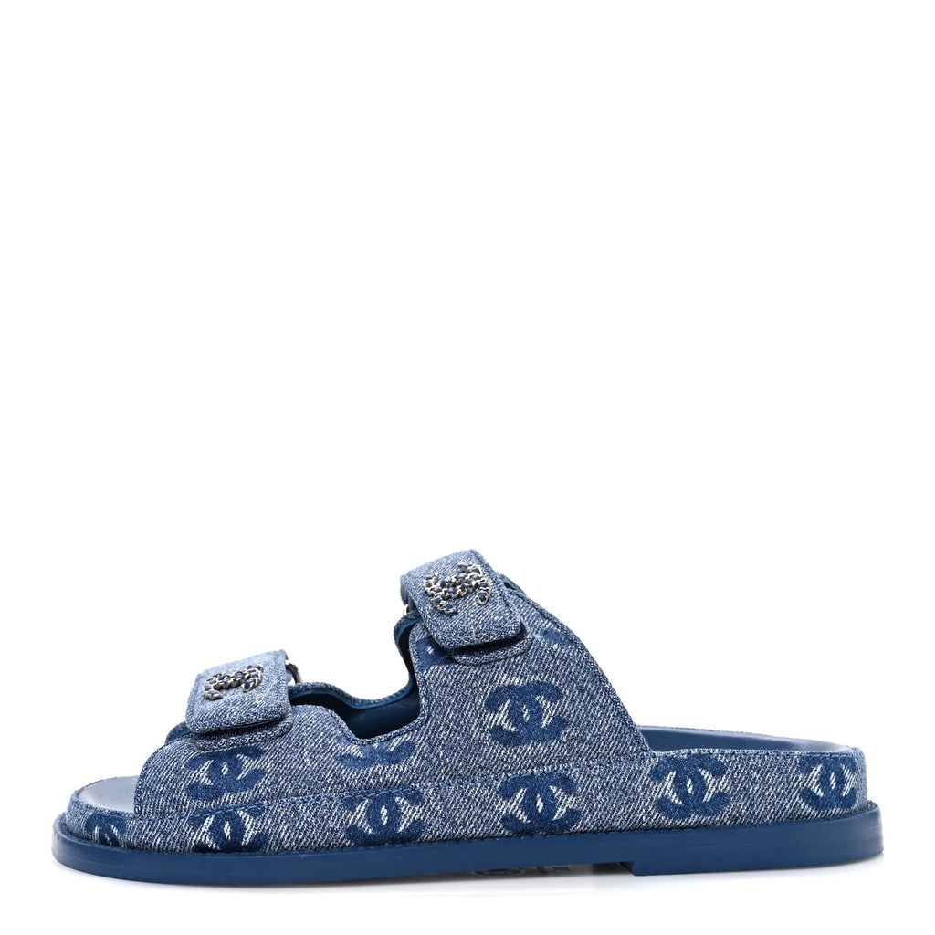 Chanel Blue Denim Logo Sandals