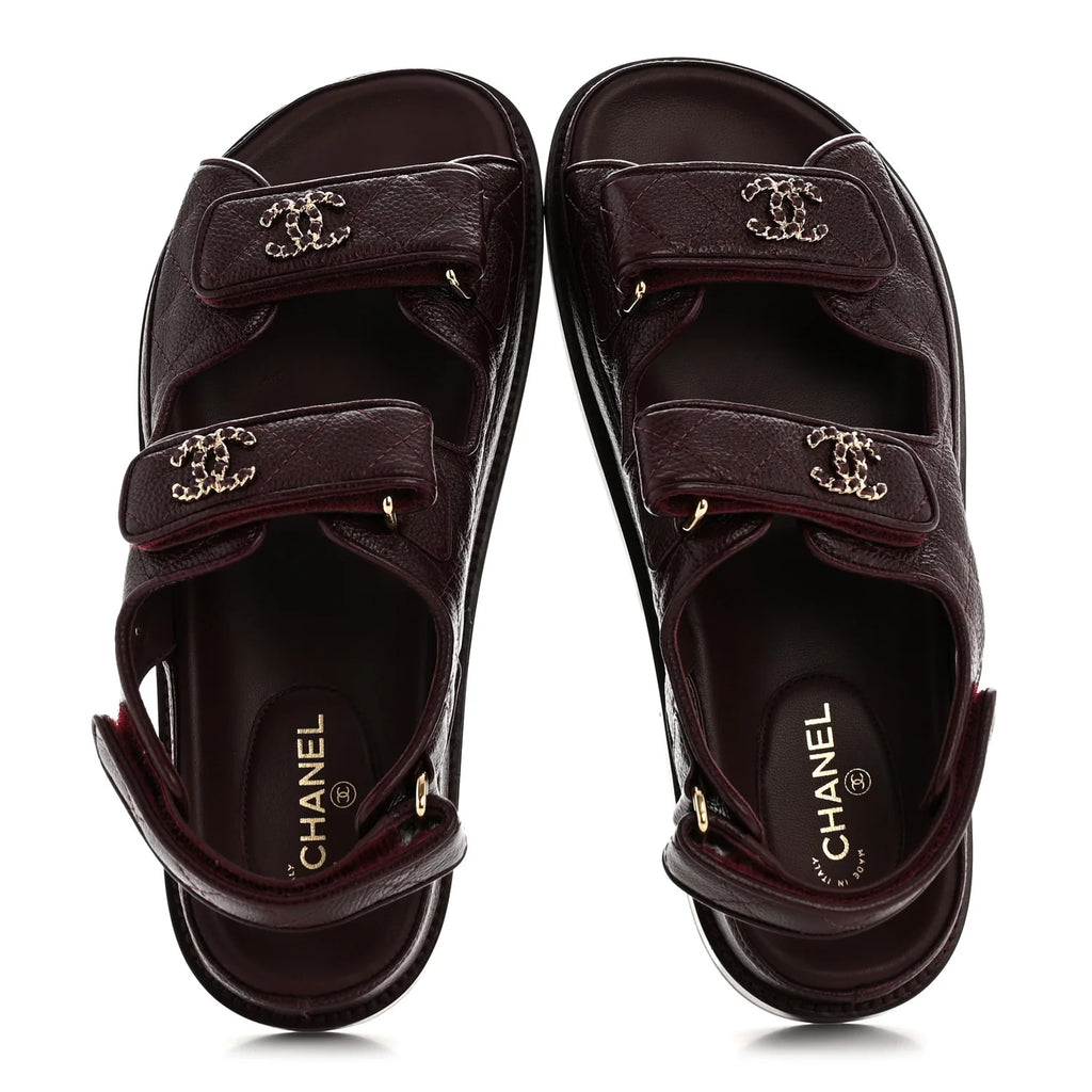 Chanel Burgundy Grained Leather Sandals