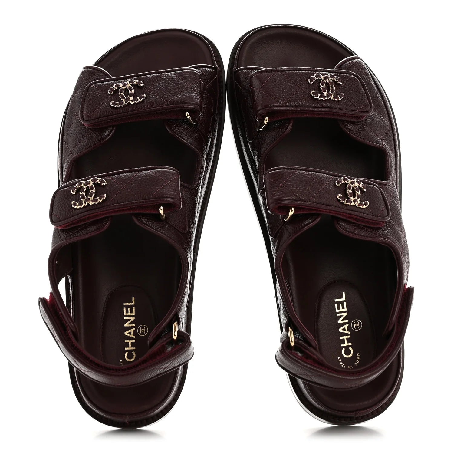 Chanel Burgundy Grained Leather Sandals
