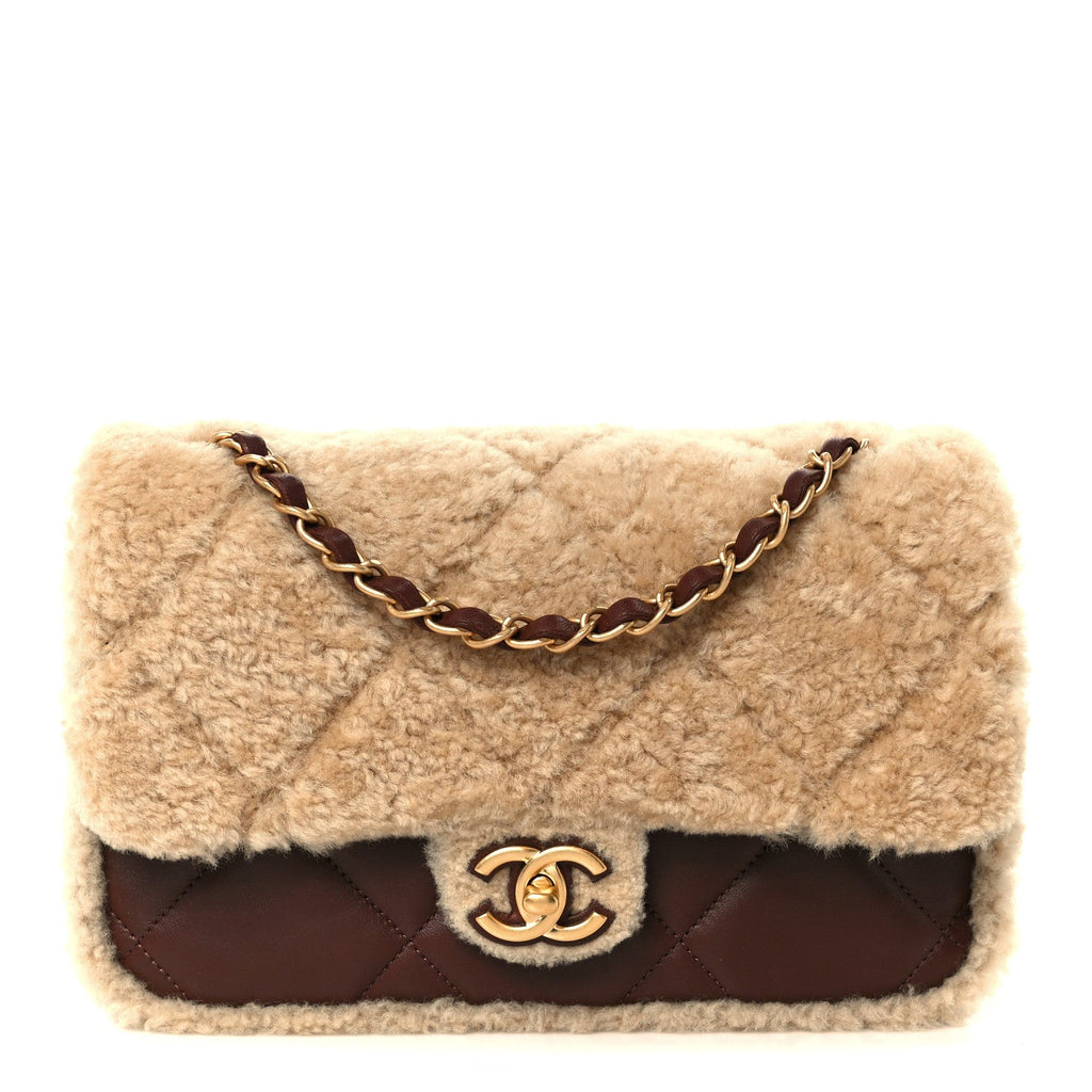 Chanel Beige Shearling Quilted Bag
