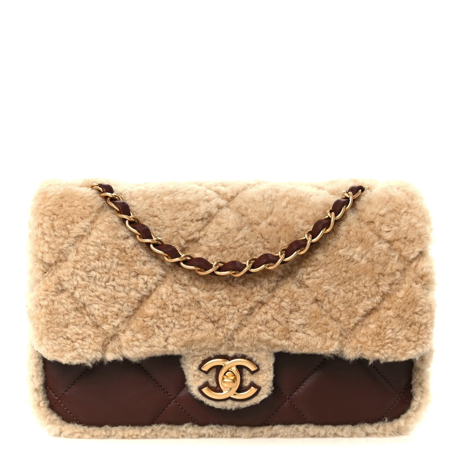 Chanel Beige Shearling Quilted Bag