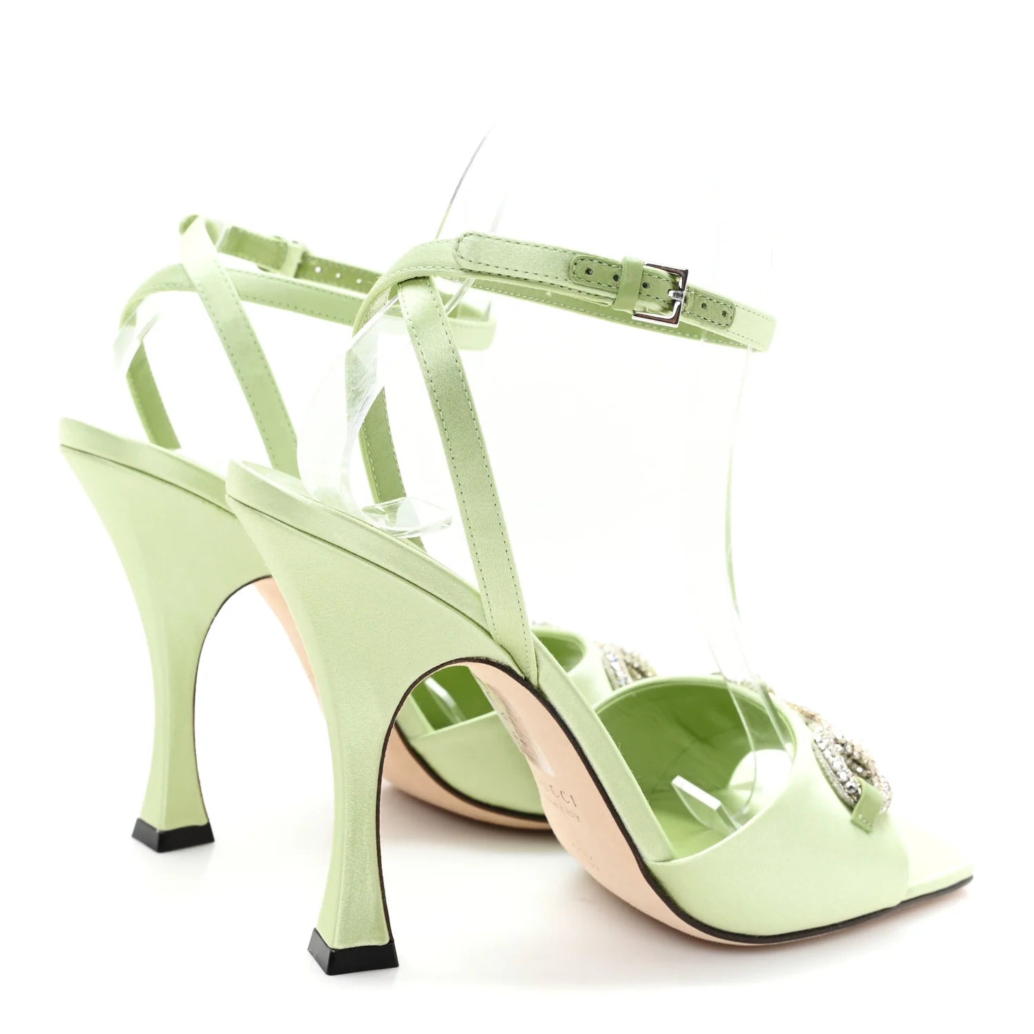 Gucci Green Satin Crystal Sandals