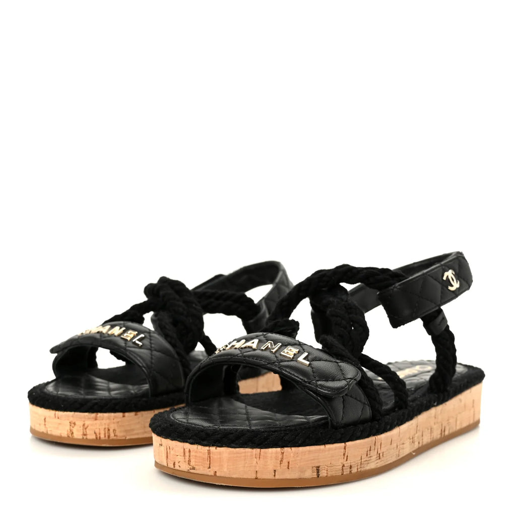 Chanel Black Quilted Rope Sandals