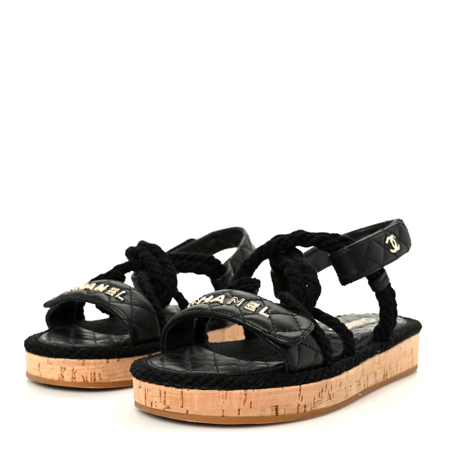 Chanel Black Quilted Rope Sandals