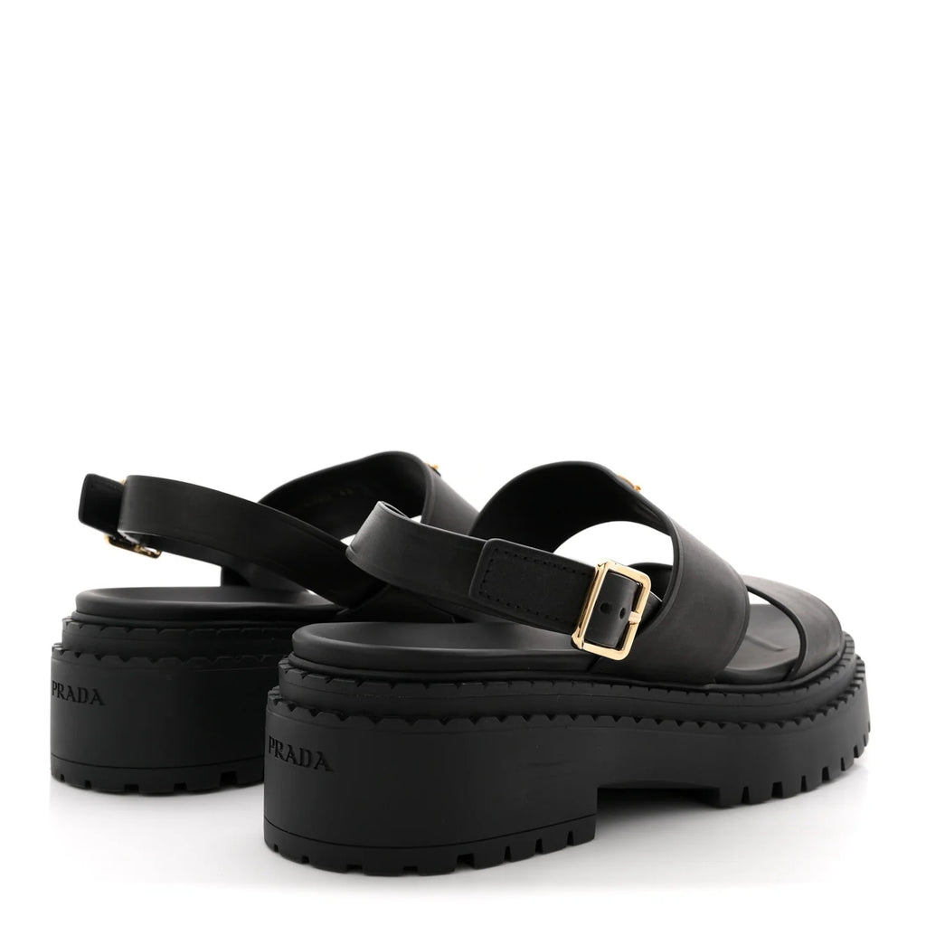 Prada Black Leather Platform Sandals