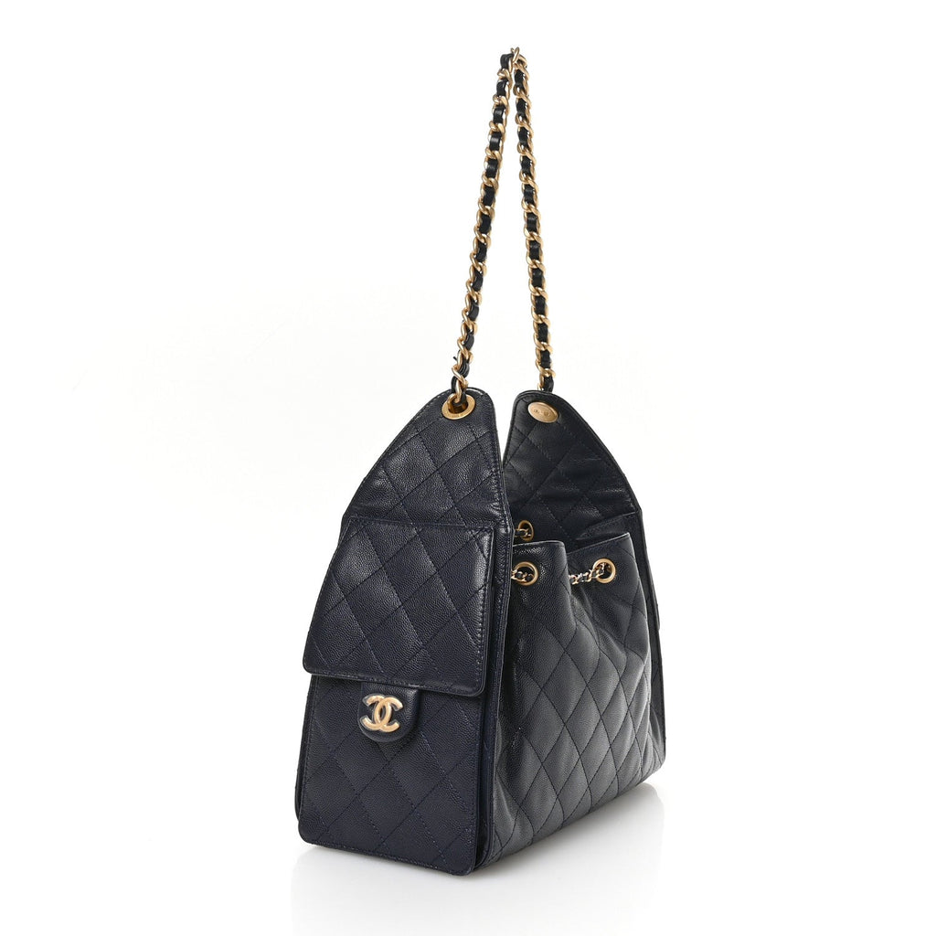 Chanel Navy Quilted Bucket Bag