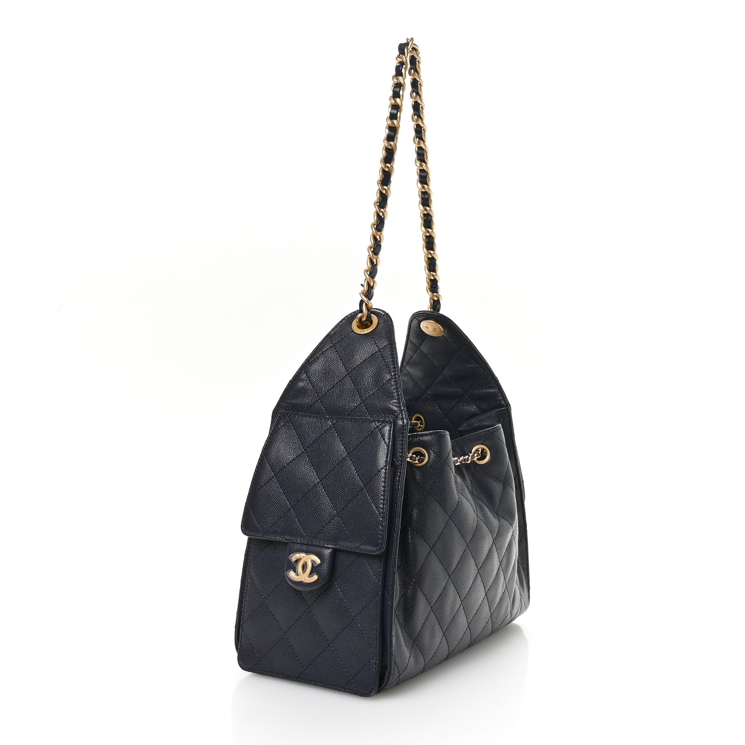 Chanel Navy Quilted Bucket Bag