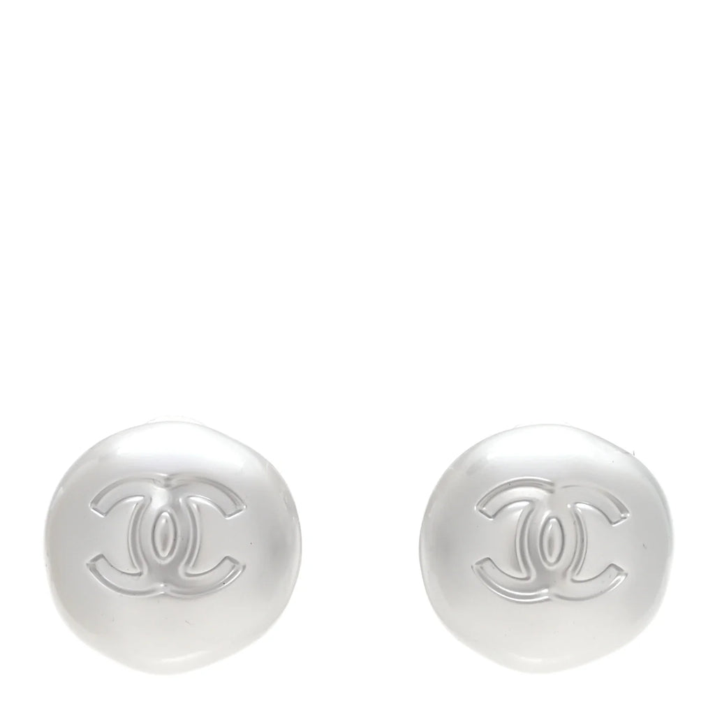 Chanel White Pearly CC Earrings