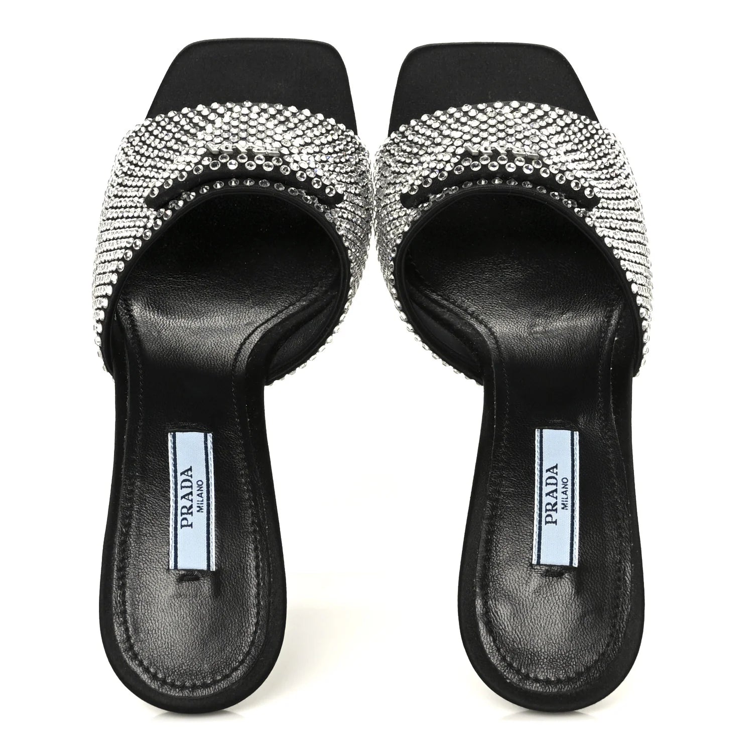 Prada Black Crystal Satin Mules