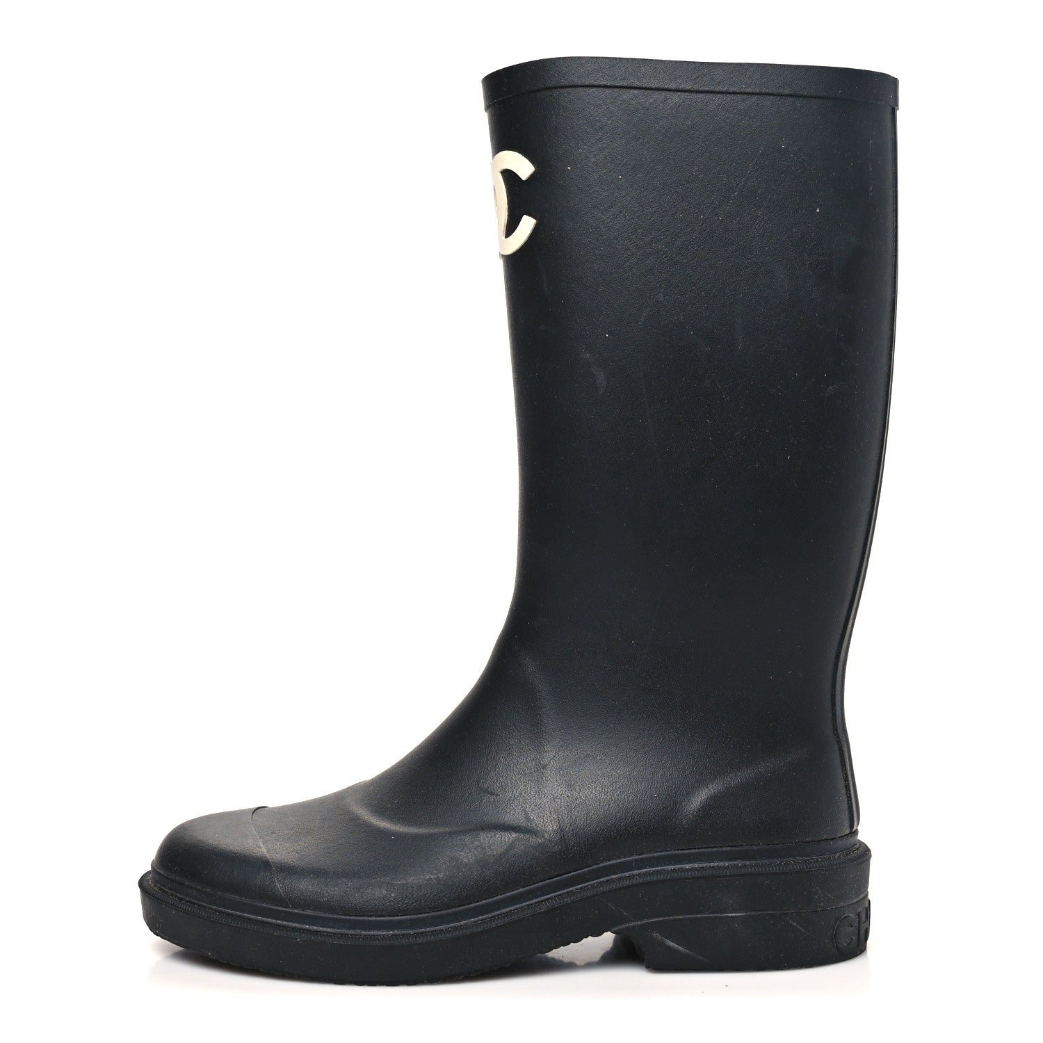 Chanel Black Rubber Rain Boots