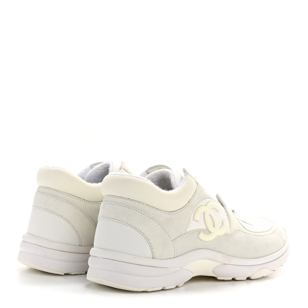 Chanel White Suede Mesh Sneakers