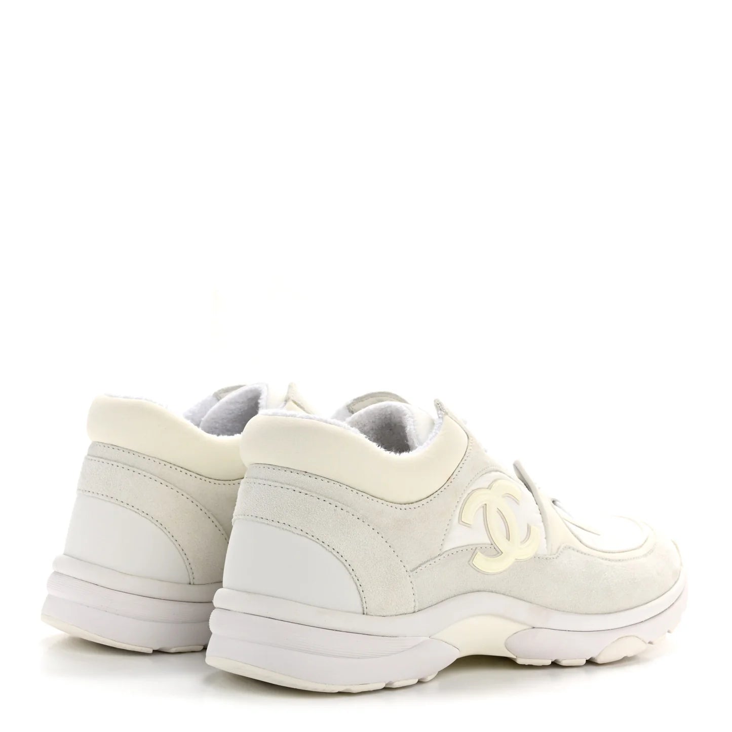 Chanel White Suede Mesh Sneakers