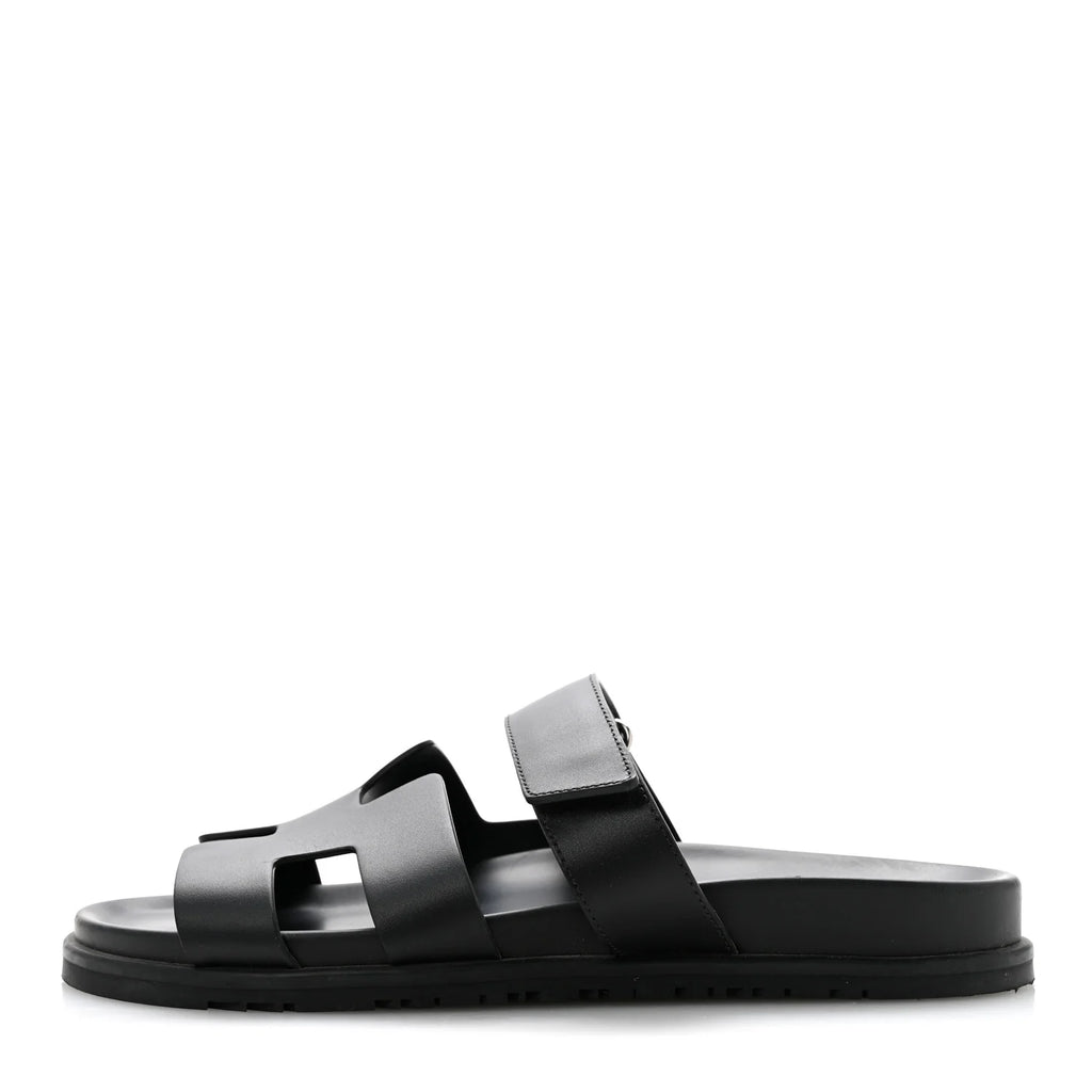 Hermes Black Leather Chypre Sandals