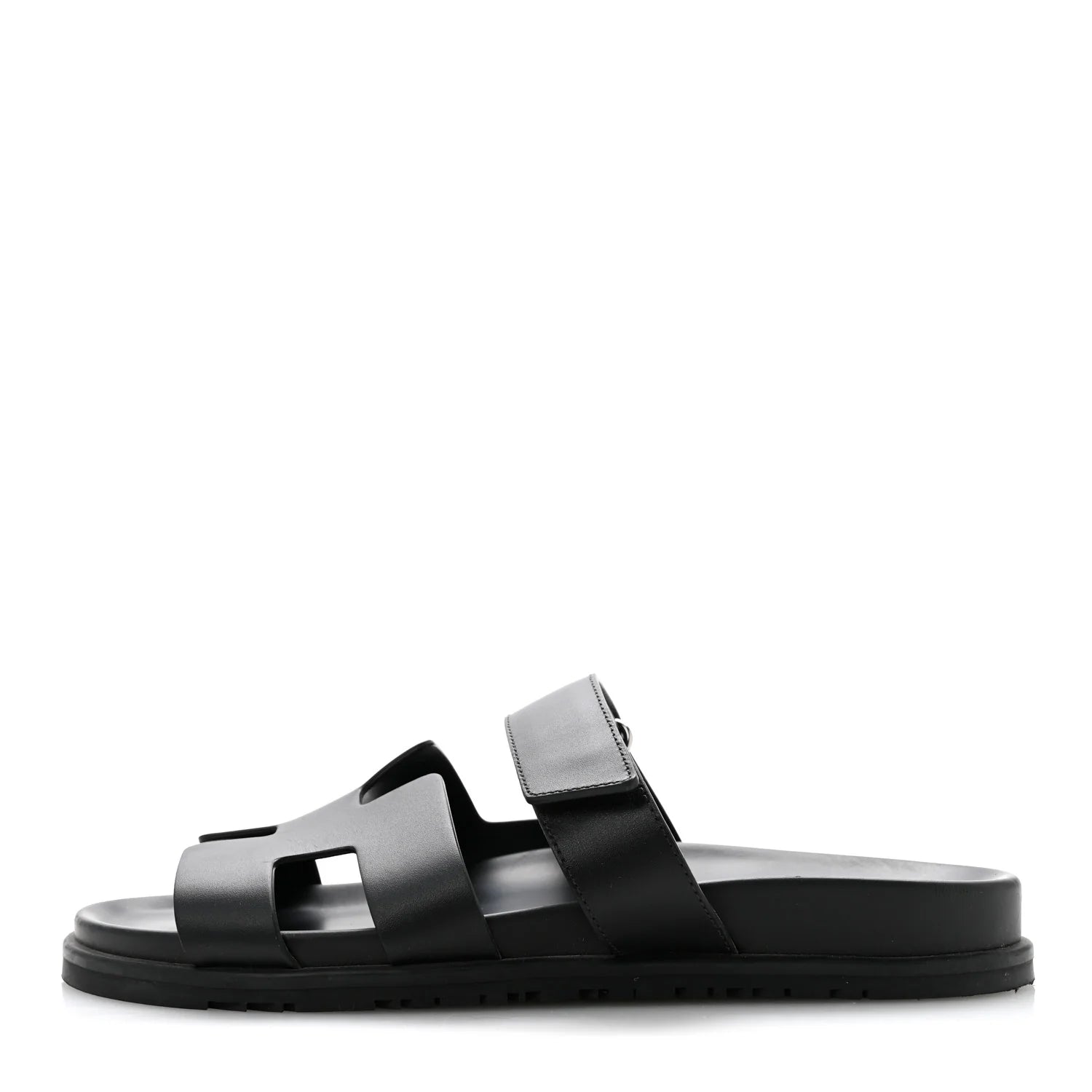Hermes Black Leather Chypre Sandals