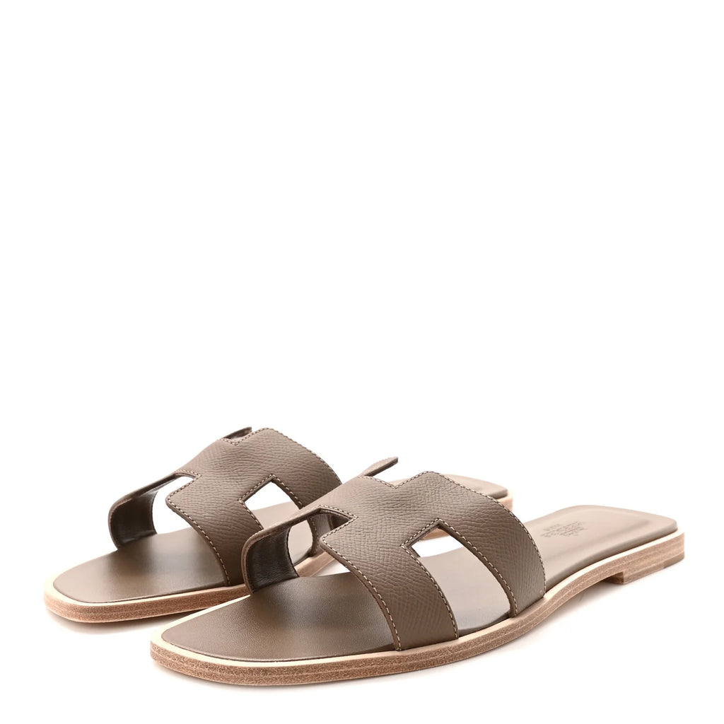 Hermes Etoupe Leather Oran Sandals
