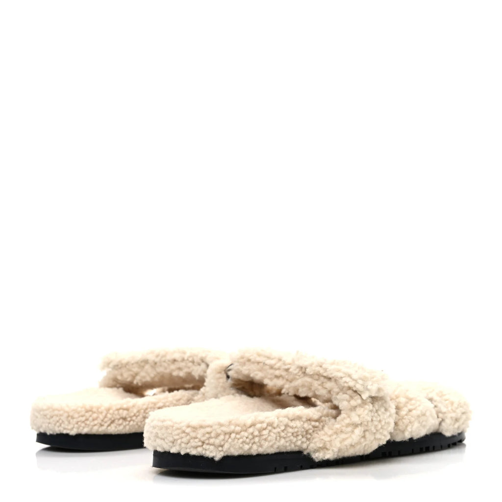 Hermes Cream Shearling Chypre Sandals