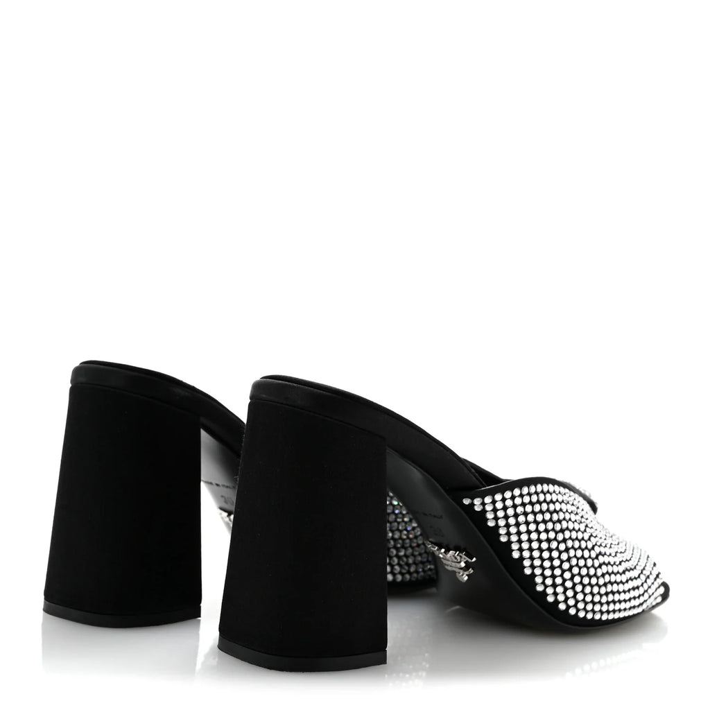 Prada Black Crystal Satin Mules