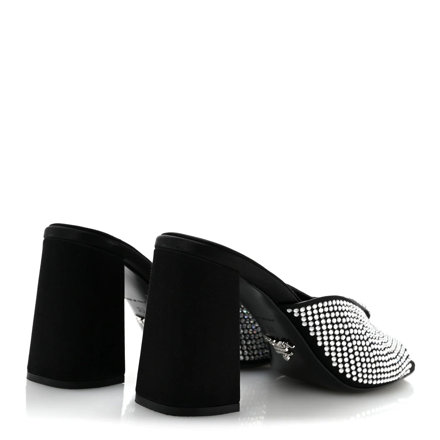 Prada Black Crystal Satin Mules
