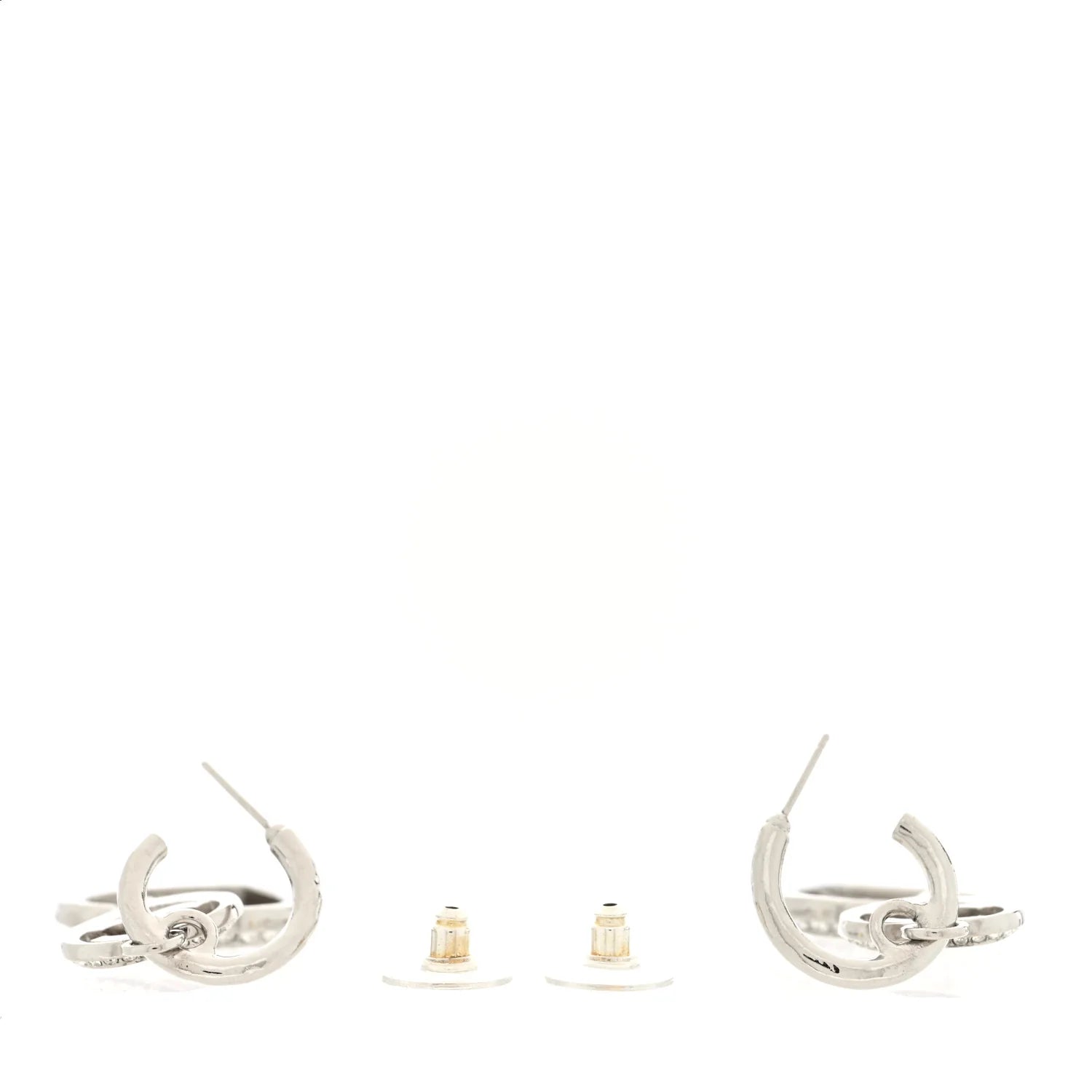 Chanel Silver Crystal Heart Earrings