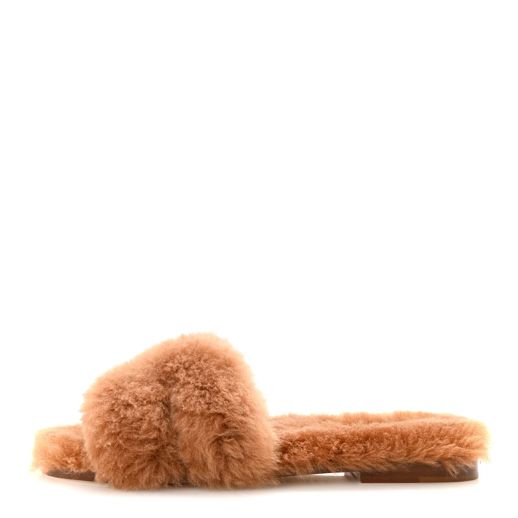 Hermes Tan Shearling Oran Sandals