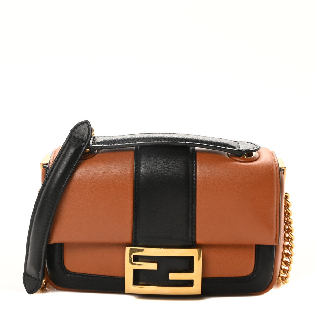 Fendi Brown Black Leather Baguette