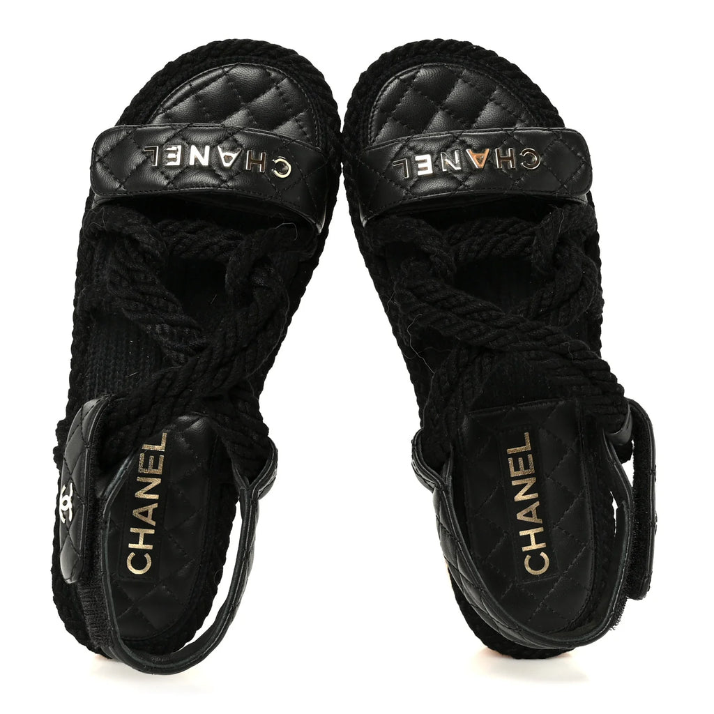 Chanel Black Quilted Rope Sandals