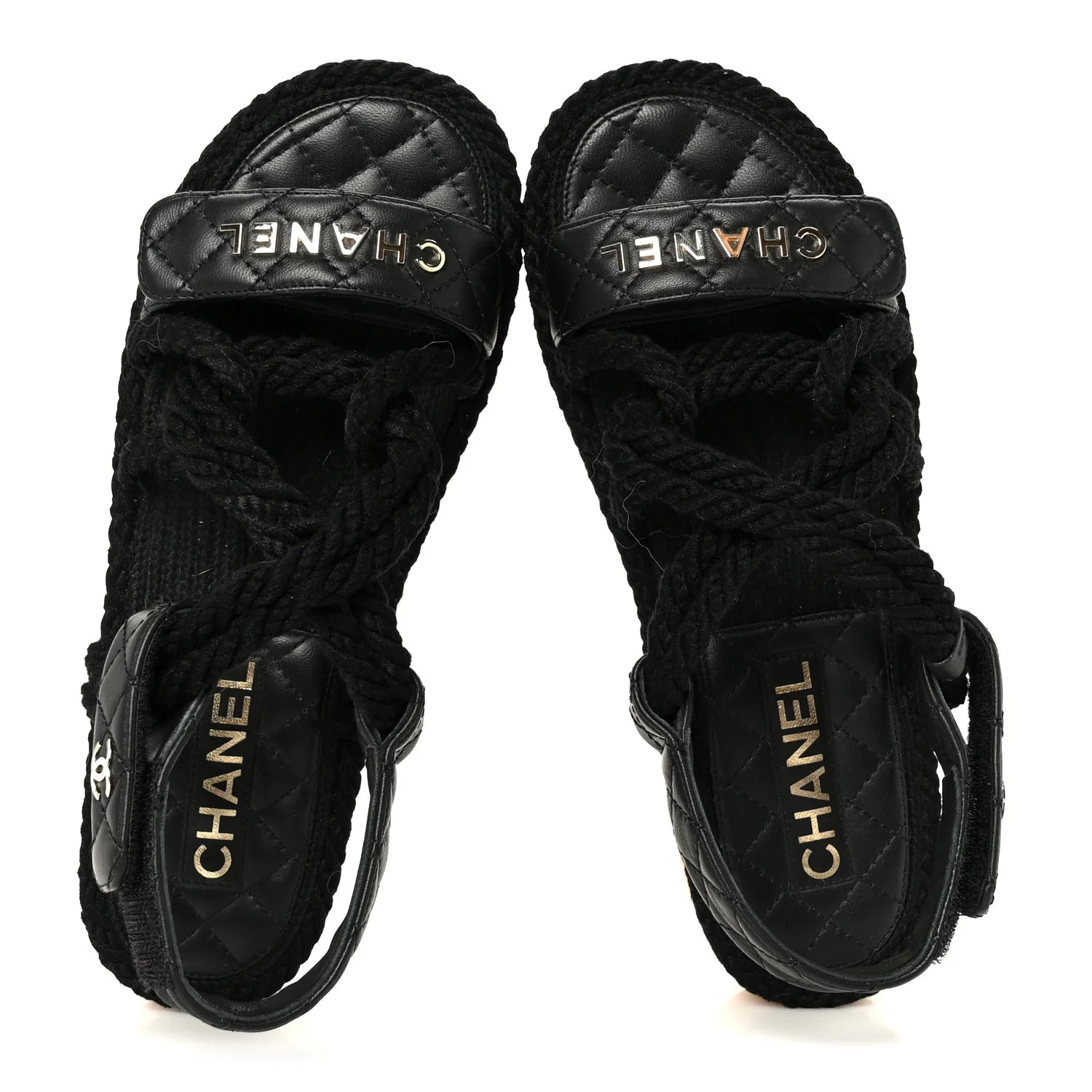 Chanel Black Quilted Rope Sandals
