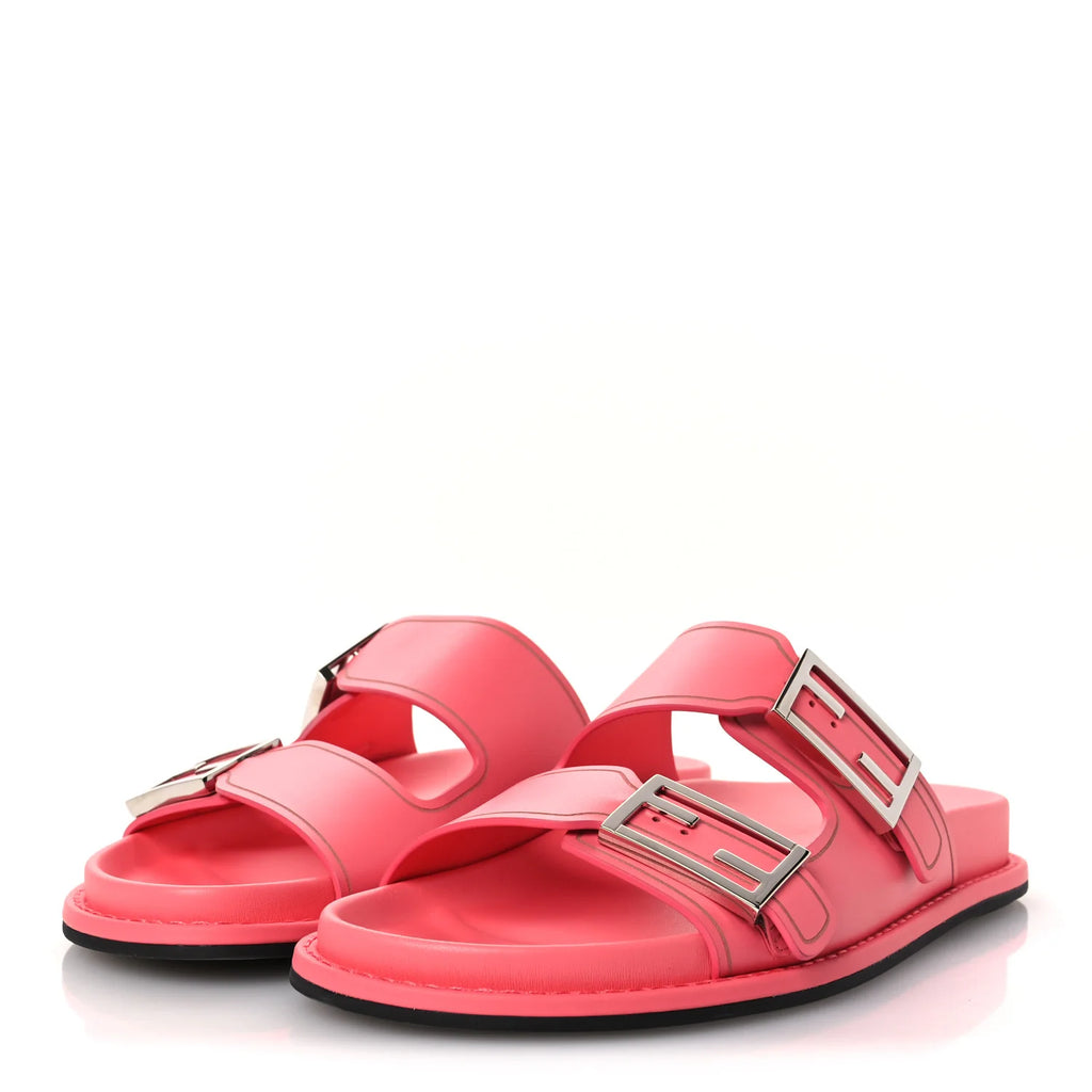 Fendi Pink Leather Buckle Slides
